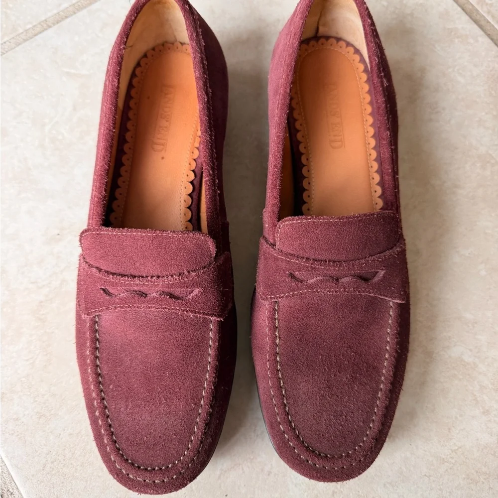 Land’s End Women’s Suede Penny Loafers in Burgundy
